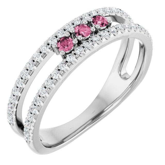 14K White Natural Pink Tourmaline & 1/4 CTW Natural Diamond Ring